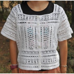 Gilet au crochet dentelle fait main, couleur blanc