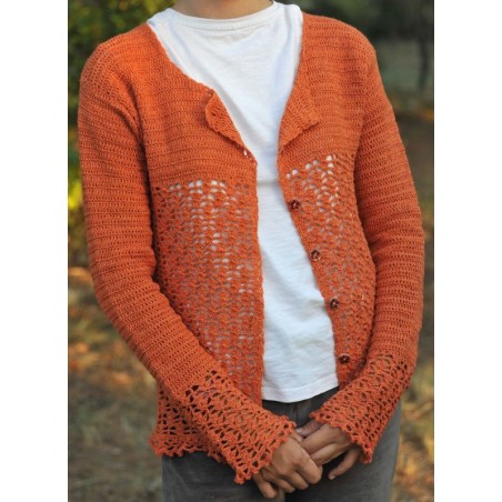 Gilet au crochet dentelle fait main, couleur corail